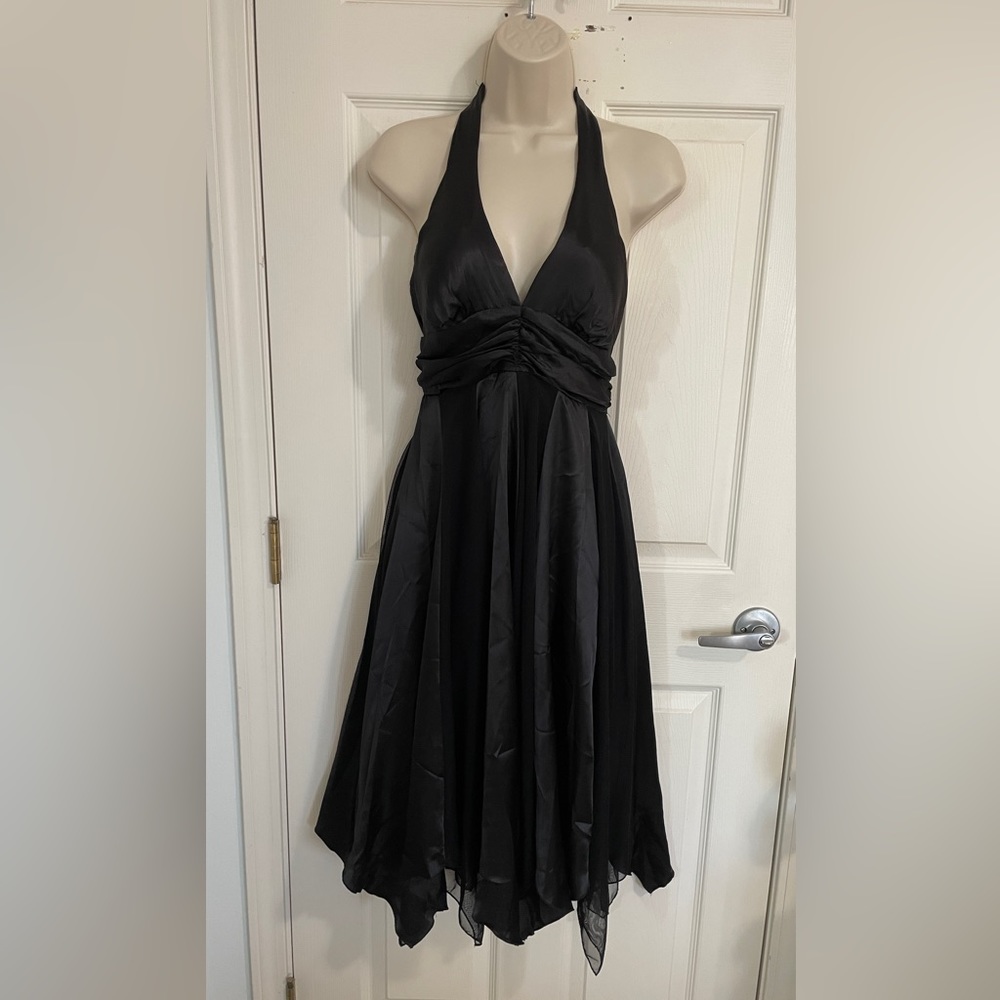 Halter satin black dress